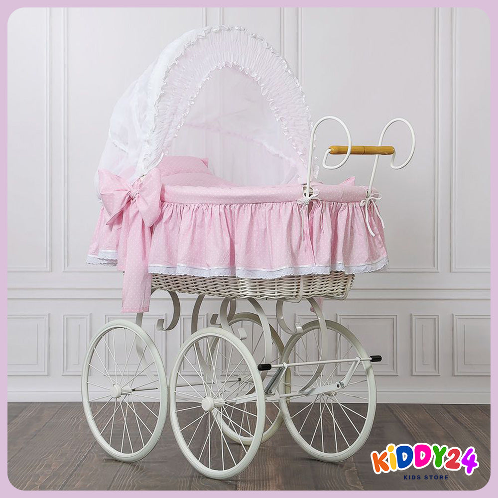 Nostalgiestubenwagen mit Haube, Weiß/Rosa – MADE IN EUROPE