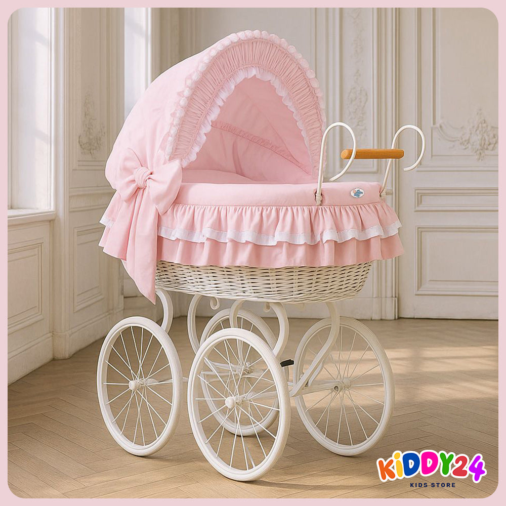 Nostalgiestubenwagen mit Haube, Weiß/Pink – MADE IN EUROPE