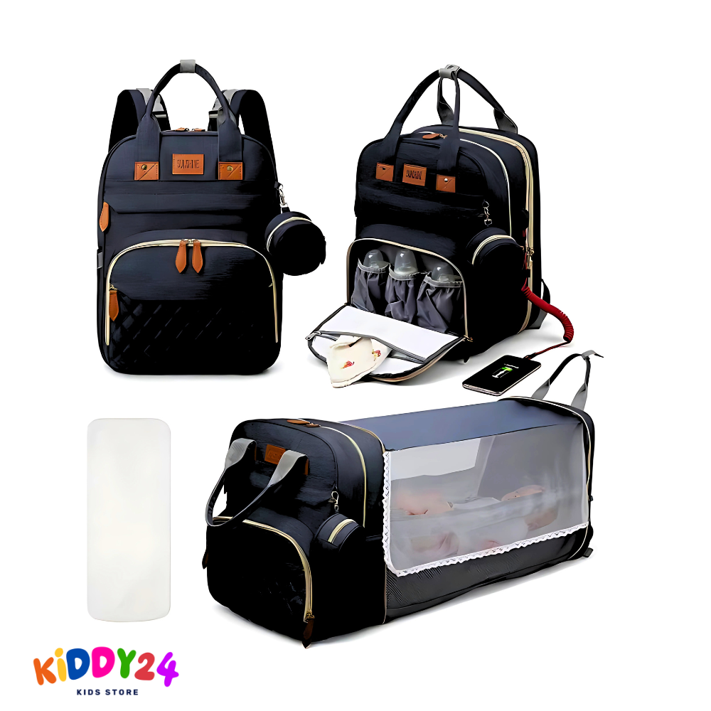 3-in-1 Wickelrucksack mit faltbarem Babybett – Perfekt für unterwegs