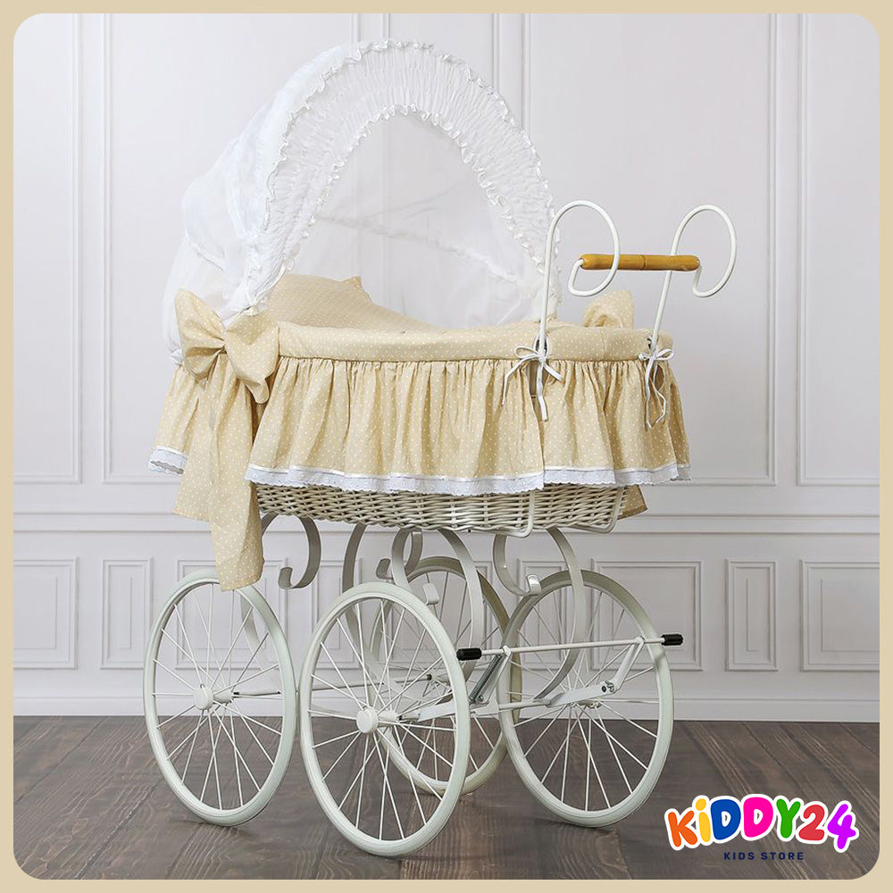 Nostalgiestubenwagen mit Haube, Weiß/Beige – MADE IN EUROPE