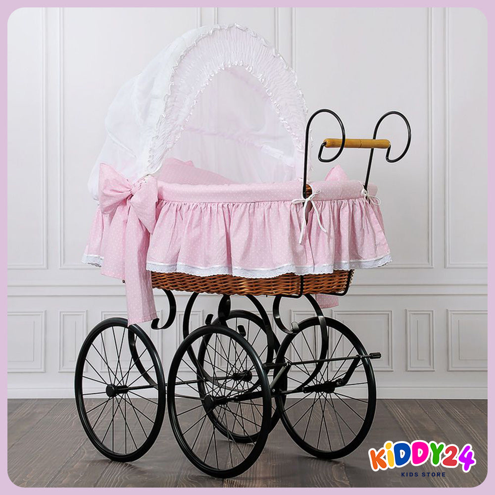 Nostalgiestubenwagen mit Haube, Natur/Rosa â MADE IN EUROPE