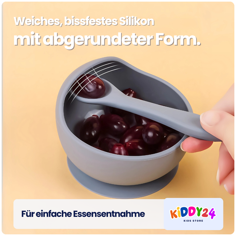 Lern-Schüssel mit Saugnapf & Löffel – Für stressfreies Essenlernen ohne Kleckerei