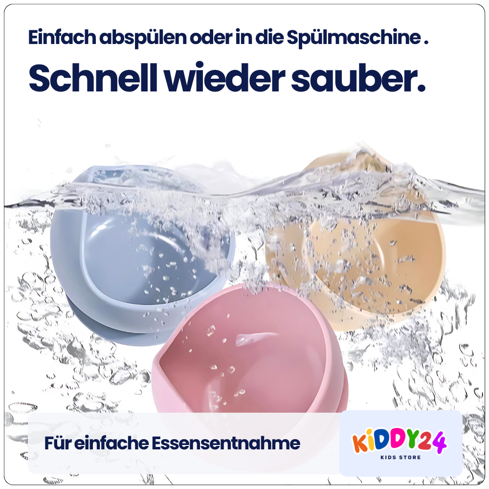 Lern-Schüssel mit Saugnapf & Löffel – Für stressfreies Essenlernen ohne Kleckerei
