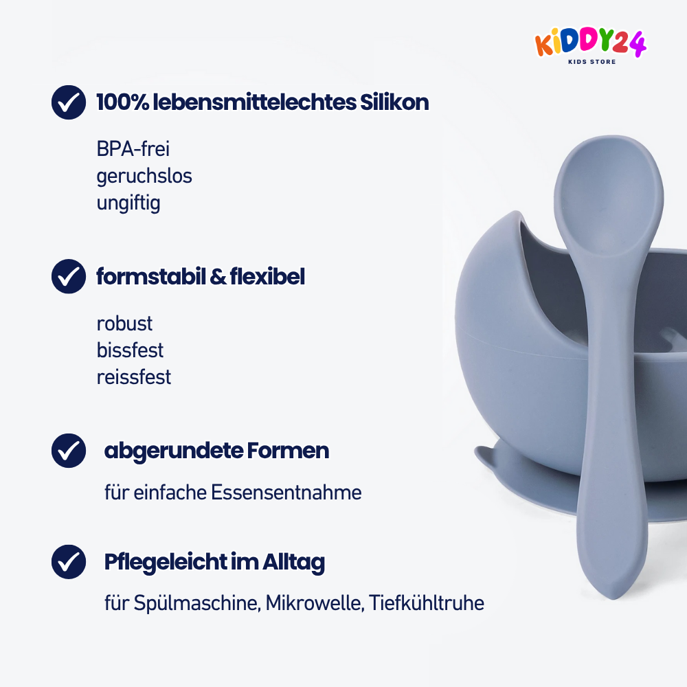 Lern-Schüssel mit Saugnapf & Löffel – Für stressfreies Essenlernen ohne Kleckerei