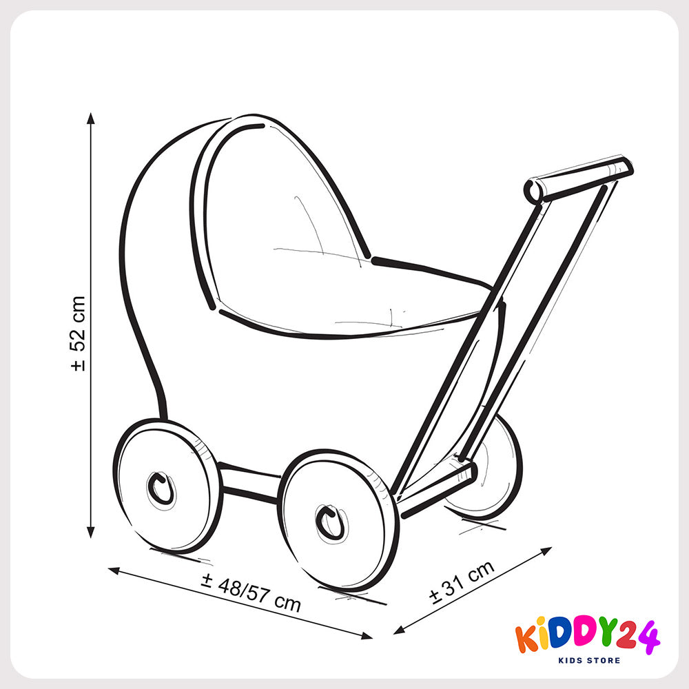 Handgefertigter Puppen-Kinderwagen aus Korb in Grau – Inklusive Rosa Bettwäsche & Weicher Polsterung