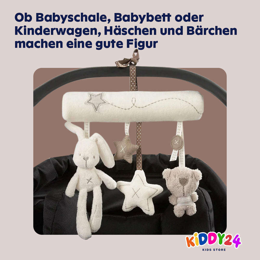 Hängendes Babyspielzeug – Plüsch Kaninchen Rassel für Kinderwagen, Babybett & Autositz