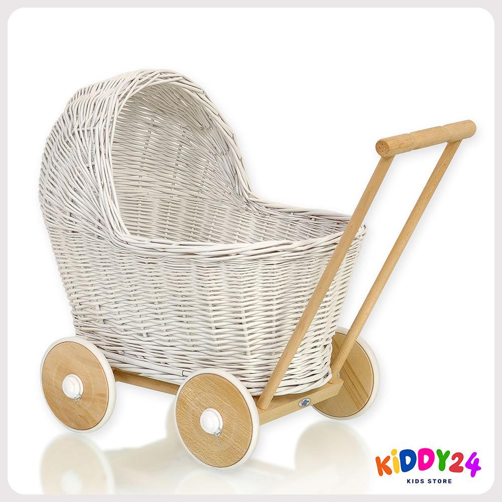 Korbkinderwagen für Puppen in Weiß – Liebevoll Handgefertigt & Elegant