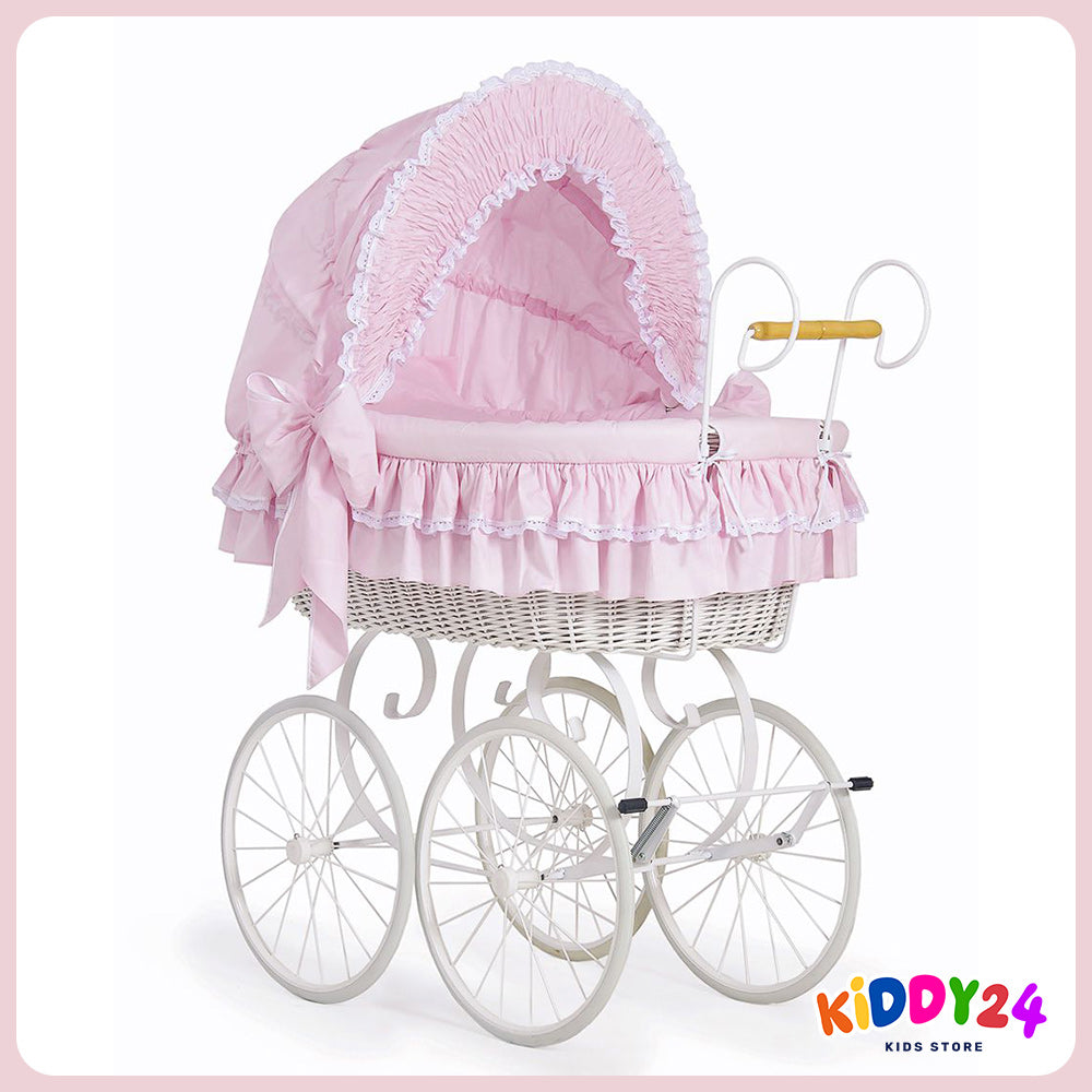 Nostalgiestubenwagen mit Haube, Weiß/Pink – MADE IN EUROPE