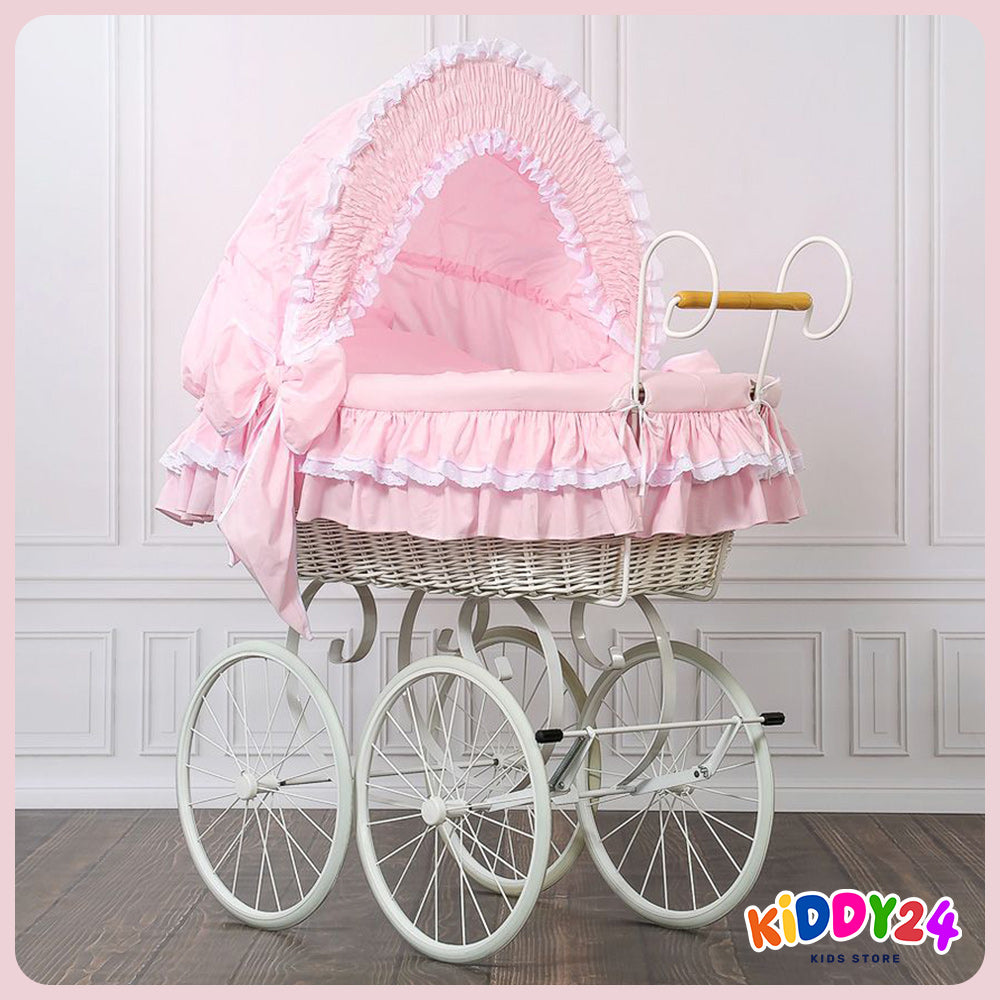 Nostalgiestubenwagen mit Haube, Weiß/Pink – MADE IN EUROPE
