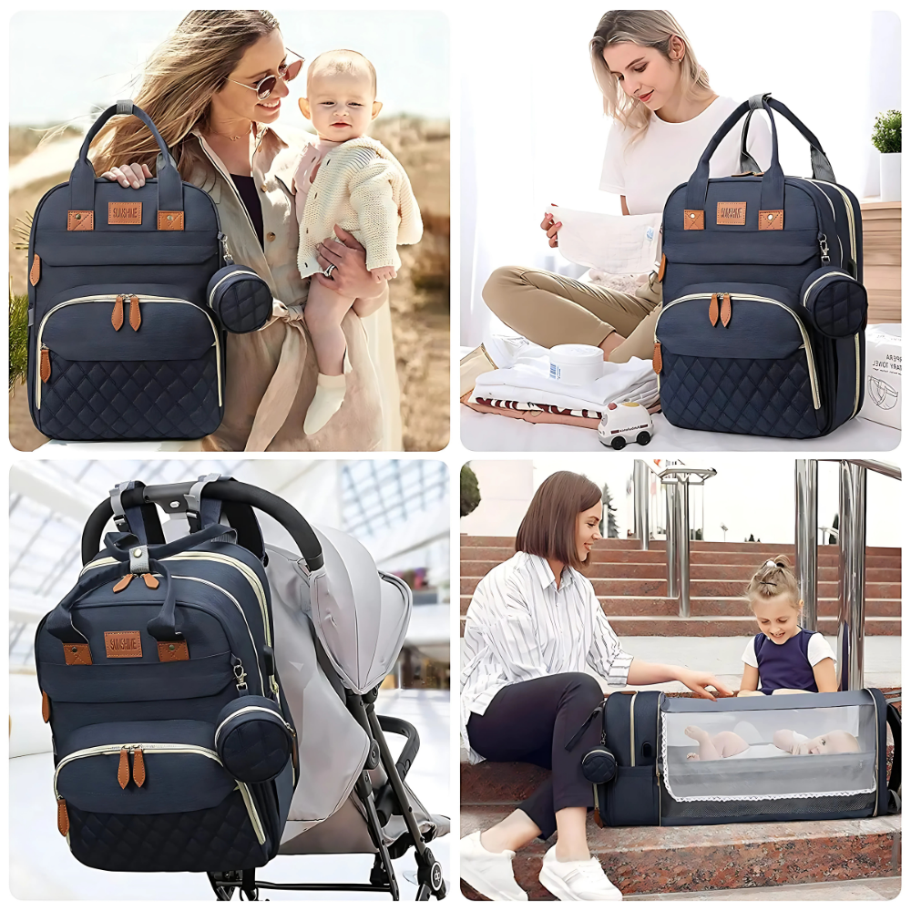 3-in-1 Wickelrucksack mit faltbarem Babybett – Perfekt für unterwegs