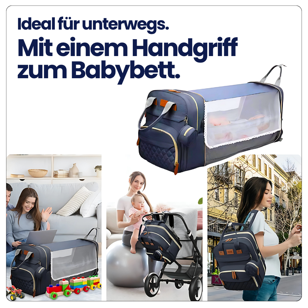3-in-1 Wickelrucksack mit faltbarem Babybett – Perfekt für unterwegs