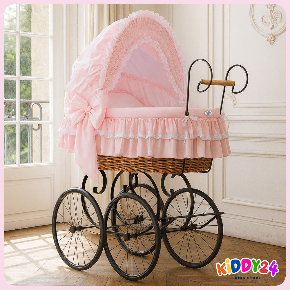Nostalgiestubenwagen mit Haube, Natur/Pink â MADE IN EUROPE