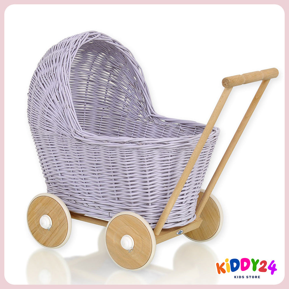 Korbkinderwagen für Puppen in Lila – Liebevoll Handgefertigt & Elegant