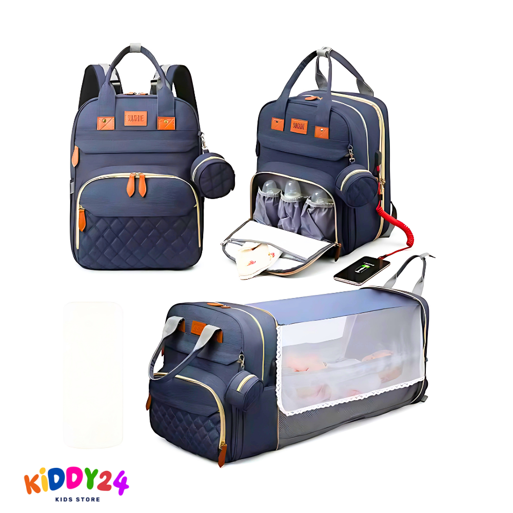 3-in-1 Wickelrucksack mit faltbarem Babybett – Perfekt für unterwegs