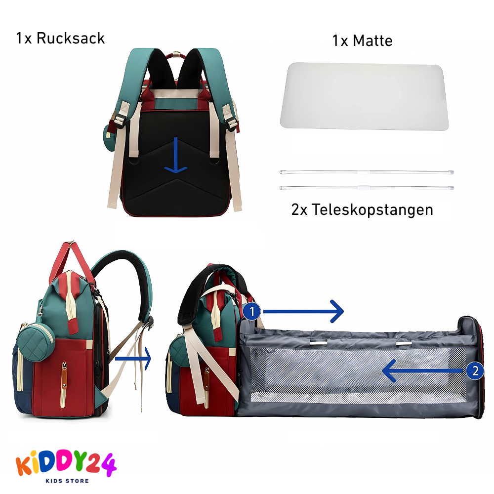 3-in-1 Wickelrucksack mit faltbarem Babybett – Perfekt für unterwegs
