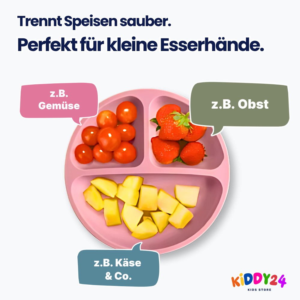 Silikon-Teller mit Saugnapf & 3-Fach-Einteilung – Für stressfreies Essenlernen