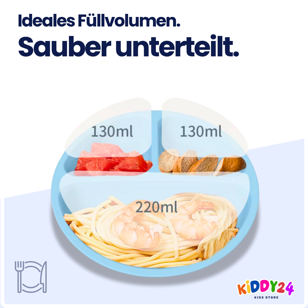 Silikon-Teller mit Saugnapf & 3-Fach-Einteilung – Für stressfreies Essenlernen