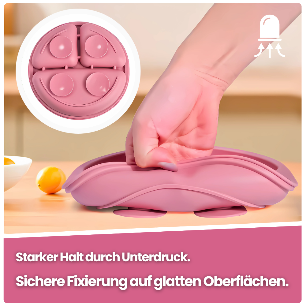 Silikon-Teller mit Saugnapf & 3-Fach-Einteilung – Für stressfreies Essenlernen