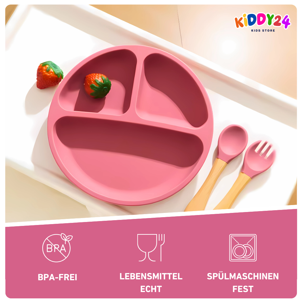 Silikon-Teller mit Saugnapf & 3-Fach-Einteilung – Für stressfreies Essenlernen