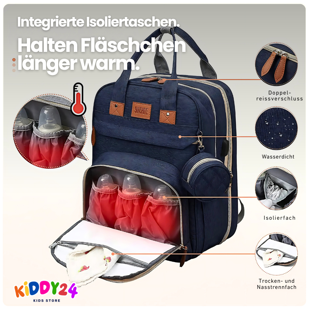 3-in-1 Wickelrucksack mit faltbarem Babybett – Perfekt für unterwegs