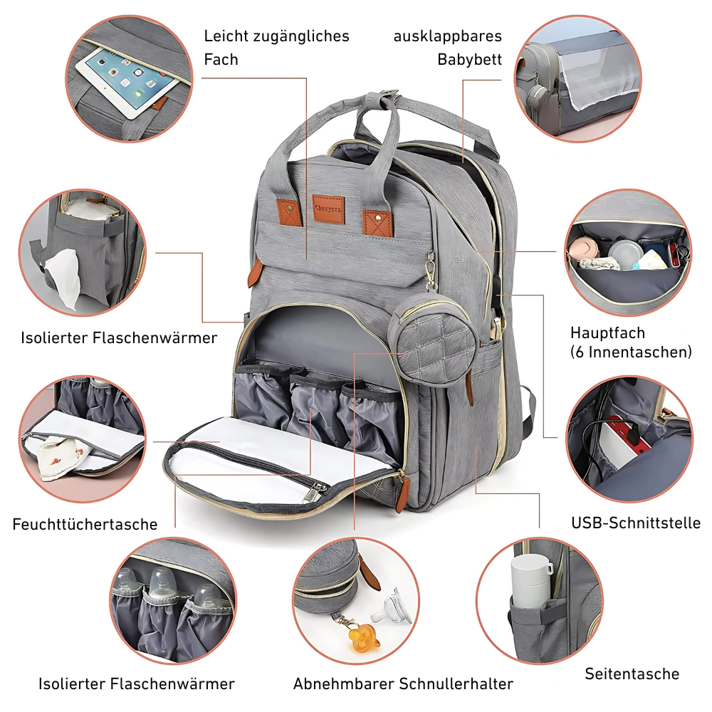 3-in-1 Wickelrucksack mit faltbarem Babybett – Perfekt für unterwegs