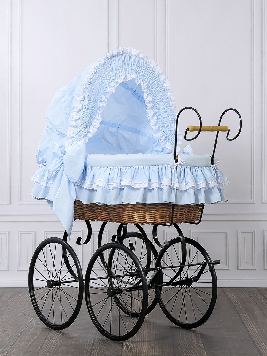 Nostalgiestubenwagen mit Haube, Natur/Blau â MADE IN EUROPE