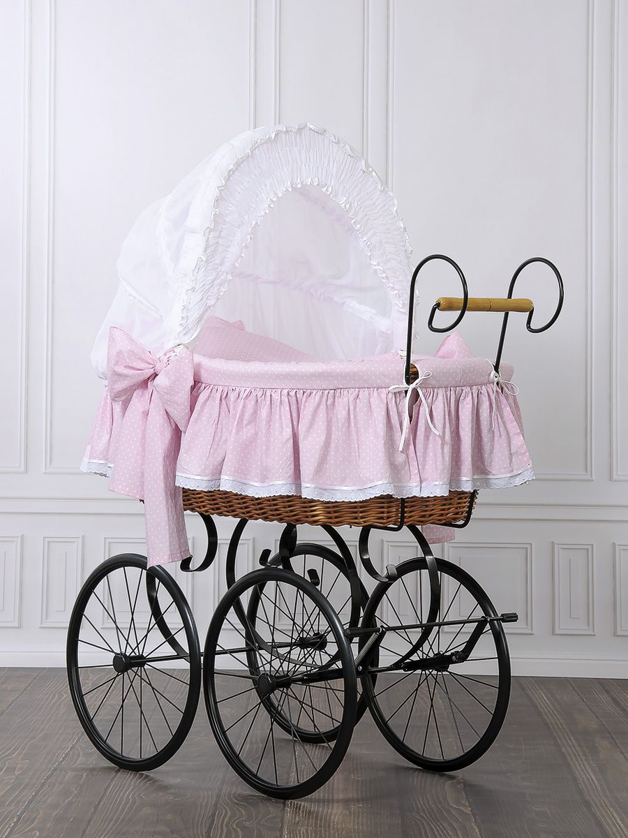 Nostalgiestubenwagen mit Haube, Natur/Rosa â MADE IN EUROPE
