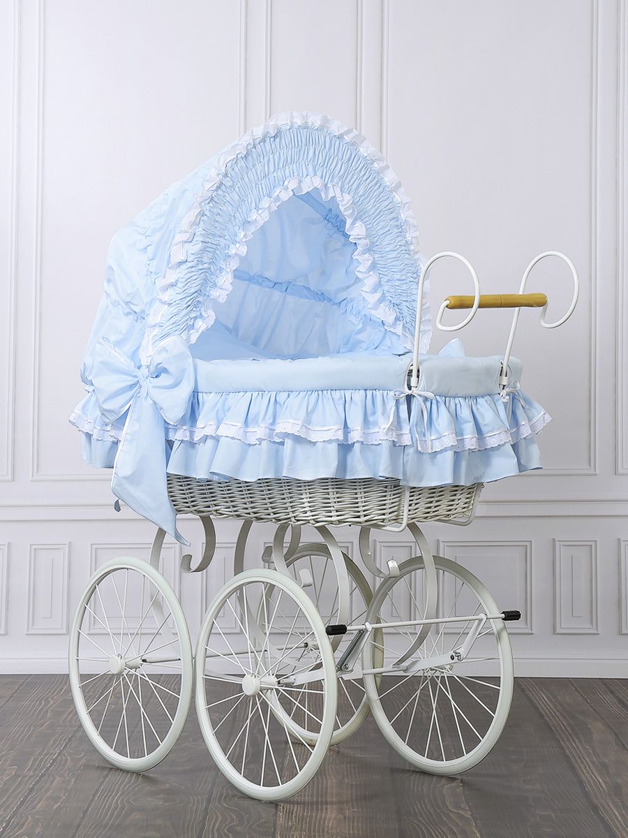 Nostalgiestubenwagen mit Haube, Weiß/Blau – MADE IN EUROPE