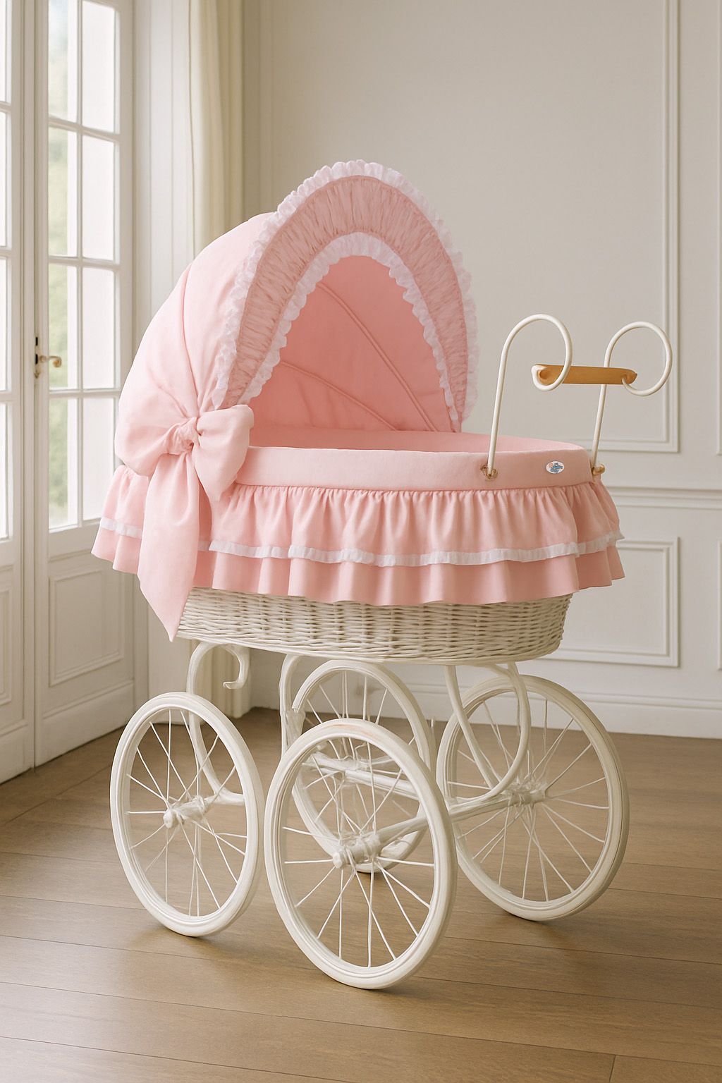 Nostalgiestubenwagen mit Haube, Weiß/Pink – MADE IN EUROPE