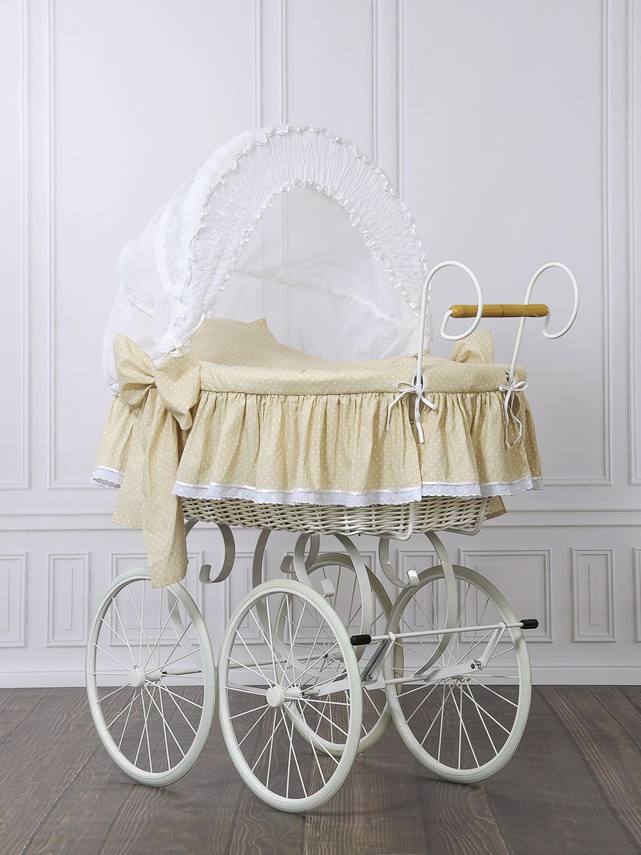 Nostalgiestubenwagen mit Haube, Weiß/Beige – MADE IN EUROPE