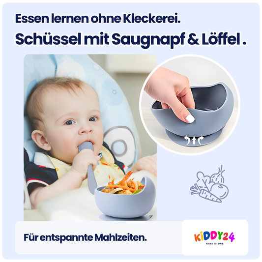 Lern-Schüssel mit Saugnapf & Löffel – Für stressfreies Essenlernen ohne Kleckerei