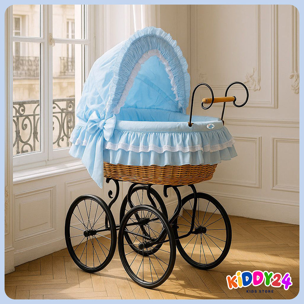 Nostalgiestubenwagen mit Haube, Natur/Blau – MADE IN EUROPE