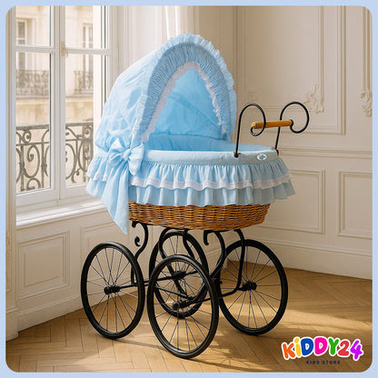Nostalgiestubenwagen mit Haube, Natur/Blau – MADE IN EUROPE