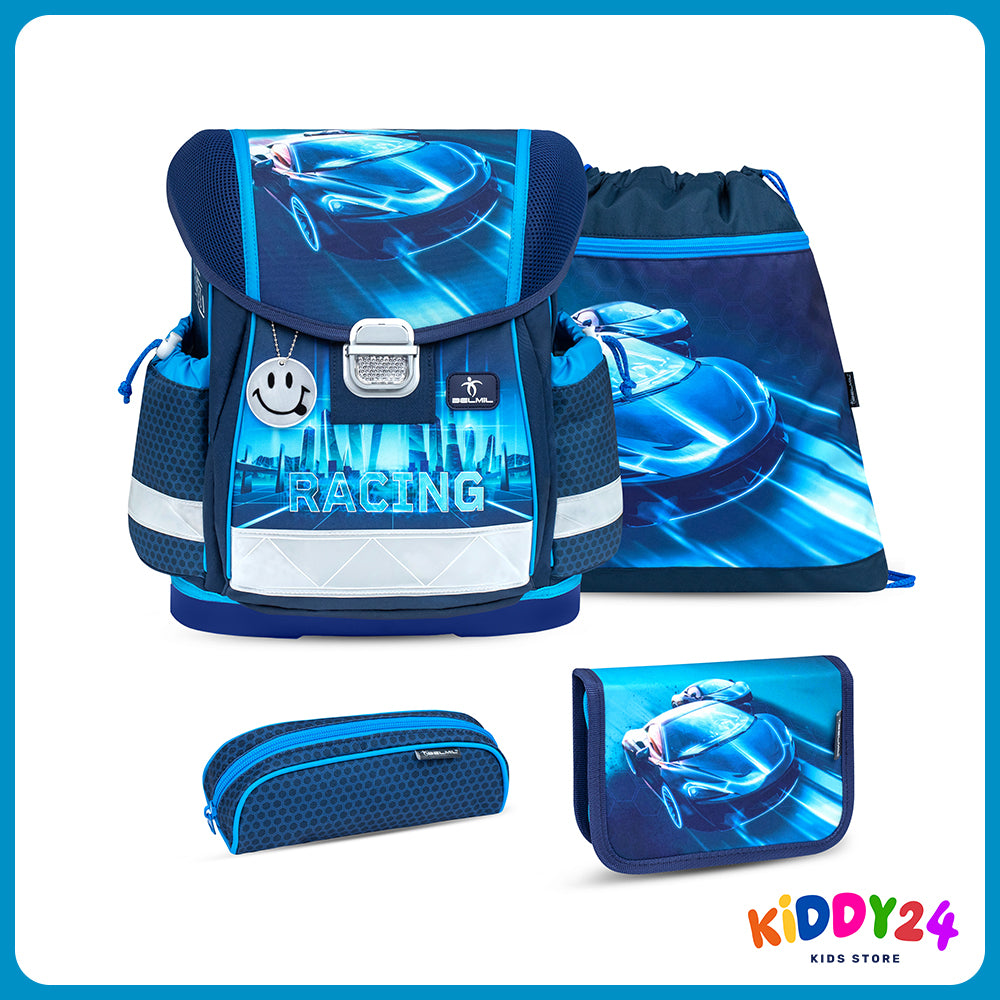 Ergonomisches Schulranzen-Set für Jungen – Racing Blue Neon, leicht & bequem