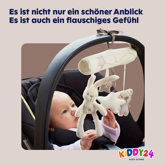 Hängendes Babyspielzeug – Plüsch Kaninchen Rassel für Kinderwagen, Babybett & Autositz