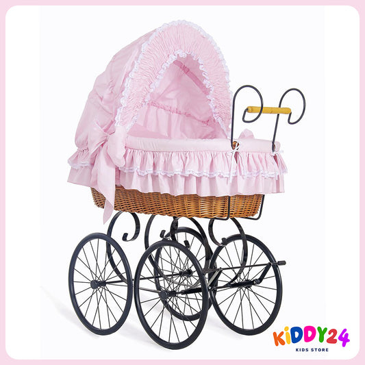 Nostalgiestubenwagen mit Haube, Natur/Pink – MADE IN EUROPE