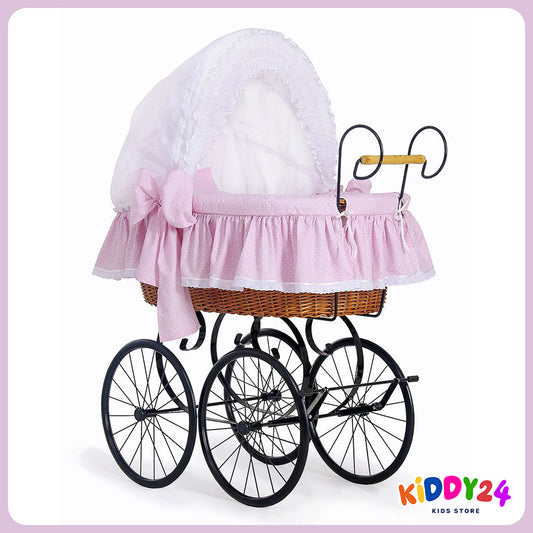 Nostalgiestubenwagen mit Haube, Natur/Rosa – MADE IN EUROPE