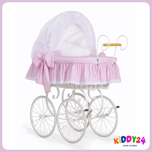 Nostalgiestubenwagen mit Haube, Weiß/Rosa – MADE IN EUROPE
