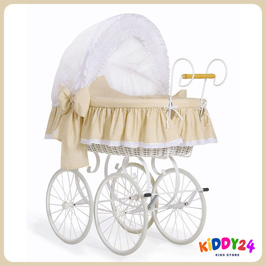 Nostalgiestubenwagen mit Haube, Weiß/Beige – MADE IN EUROPE