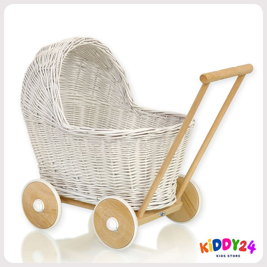 Korbkinderwagen für Puppen in Weiß – Liebevoll Handgefertigt & Elegant