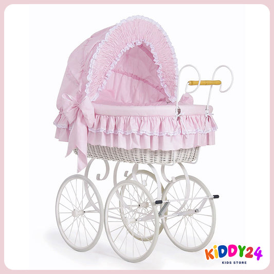 Nostalgiestubenwagen mit Haube, Weiß/Pink – MADE IN EUROPE