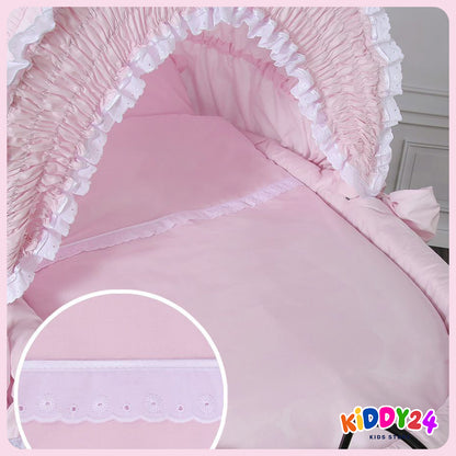 Nostalgiestubenwagen mit Haube, Natur/Pink – MADE IN EUROPE