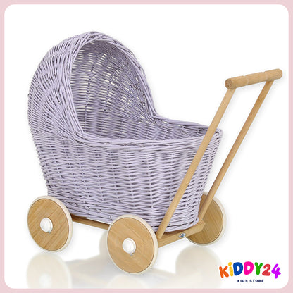 Korbkinderwagen für Puppen in Lila – Liebevoll Handgefertigt & Elegant