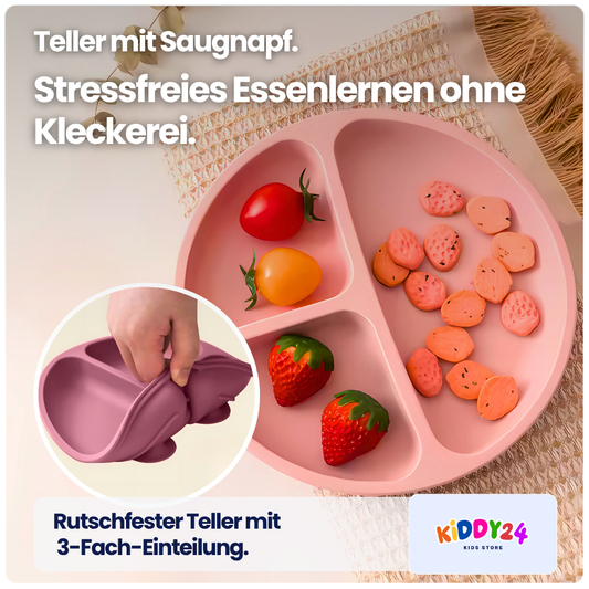 Silikon-Teller mit Saugnapf & 3-Fach-Einteilung – Für stressfreies Essenlernen